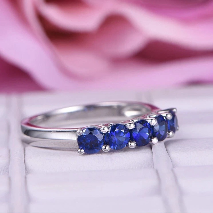 Certified Natural Sapphire Engagement Ring 14k White Gold